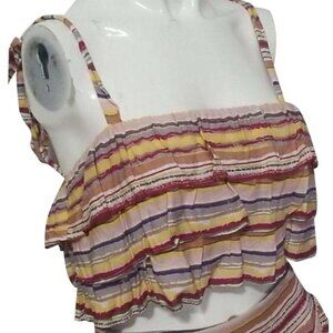 Tula J Ruffled Crop Top Spaghetti Strap Sz Small Striped Flowy